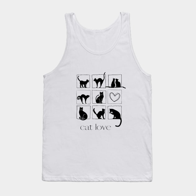 Nine black cats in square frame and one heart Tank Top by Artpassion